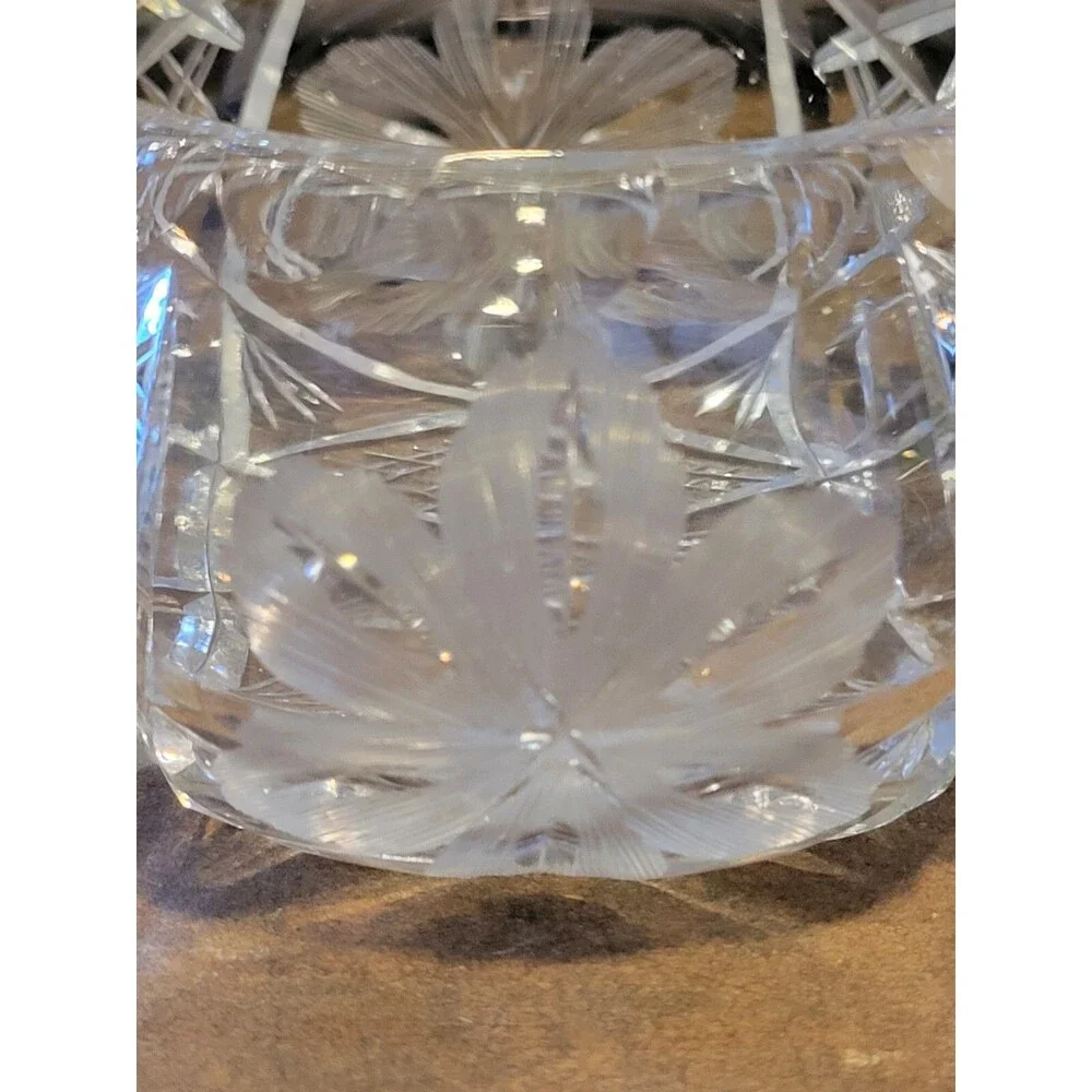 Antique Etched & Cut Crystal Floral Motif Sugar Bowl - 1930's
